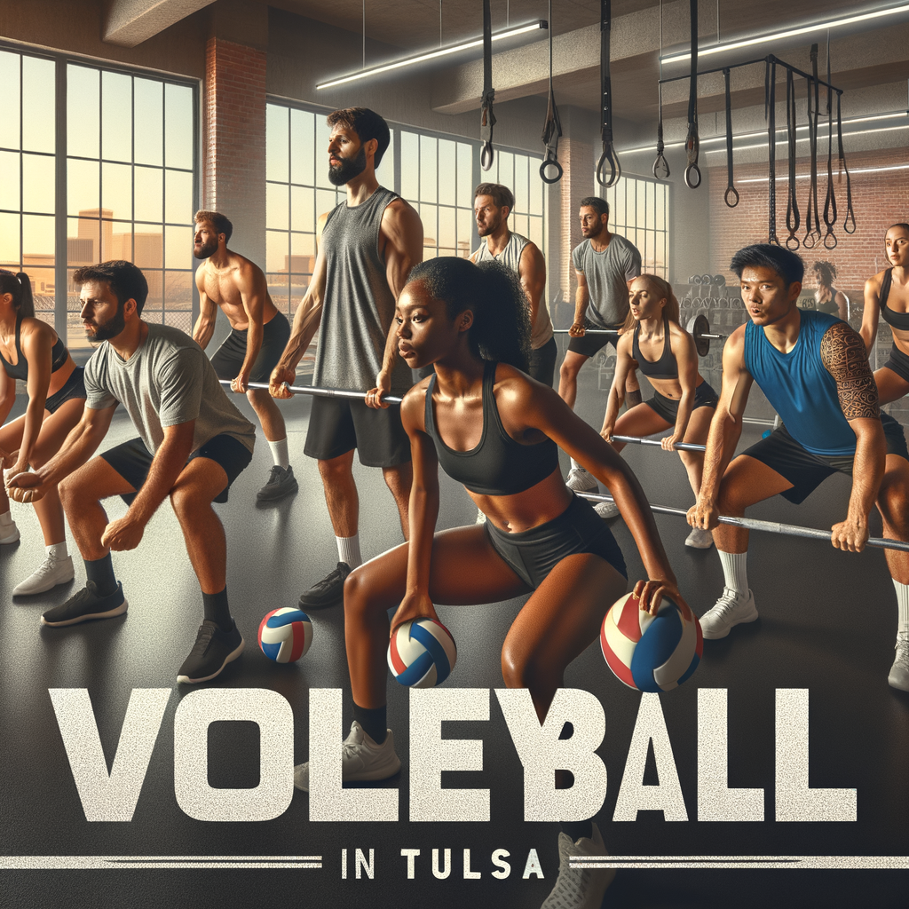 Tulsa volleyball players performing strength exercises and conditioning during a volleyball-specific workout session in a Tulsa fitness center, highlighting the importance of strength training for volleyball athletes.