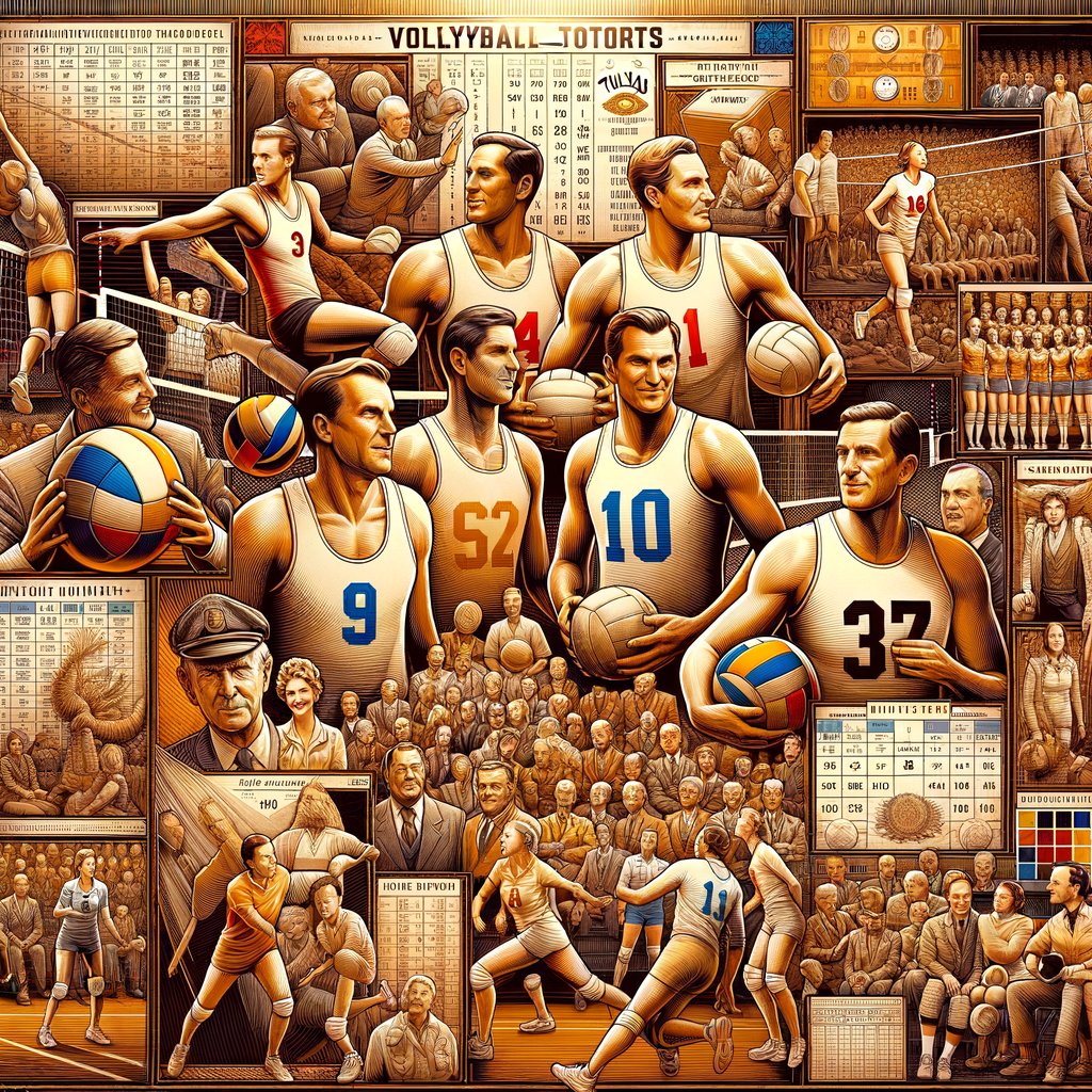 Collage illustrating the evolution of Tulsa Volleyball Tournaments, featuring a timeline, records, famous players, and milestones in Tulsa Volleyball history.