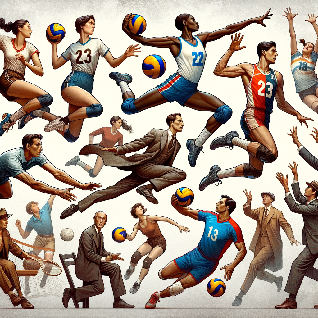 Collage of famous international volleyball stars in action, showcasing the rich history and influence of top volleyball athletes and legends on the sport.