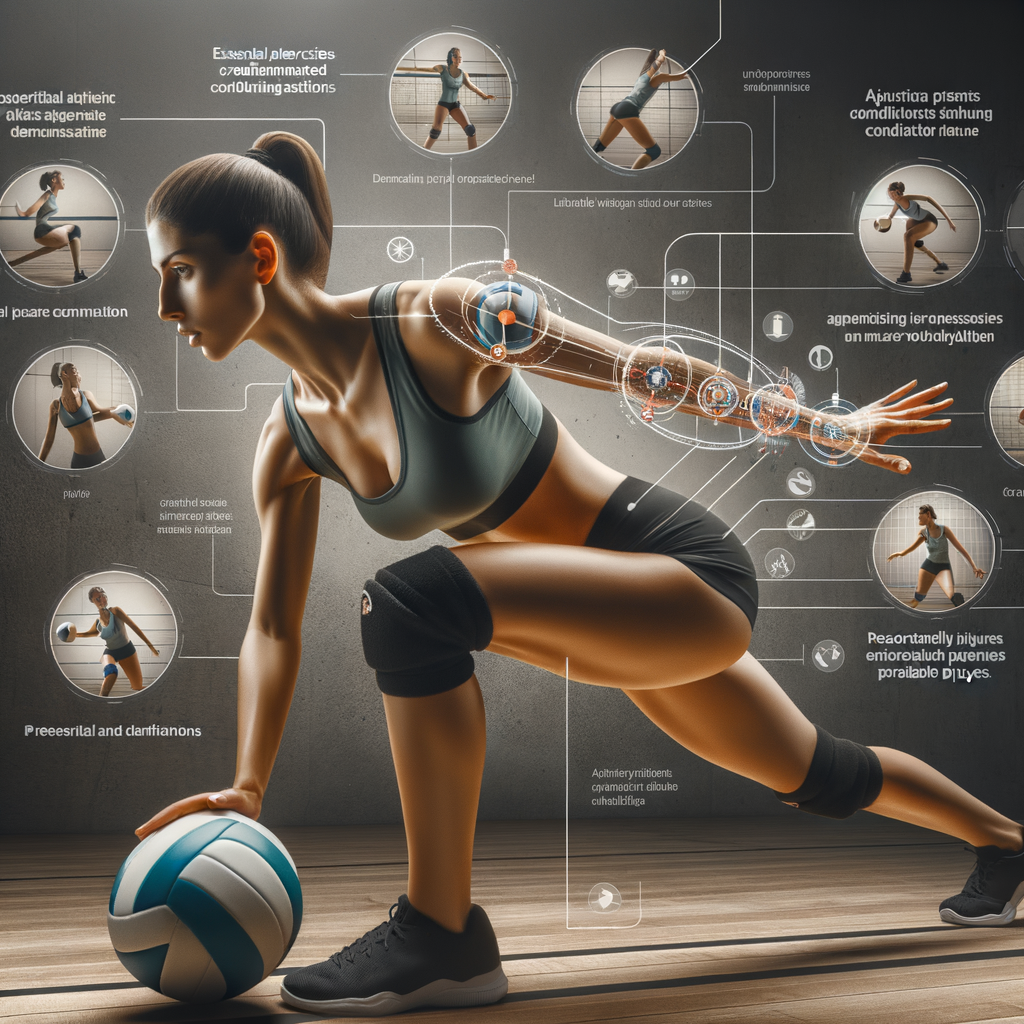 Volleyball athlete performing essential exercises for injury prevention, showcasing volleyball fitness and conditioning routines, and providing training tips for safe, effective volleyball training.